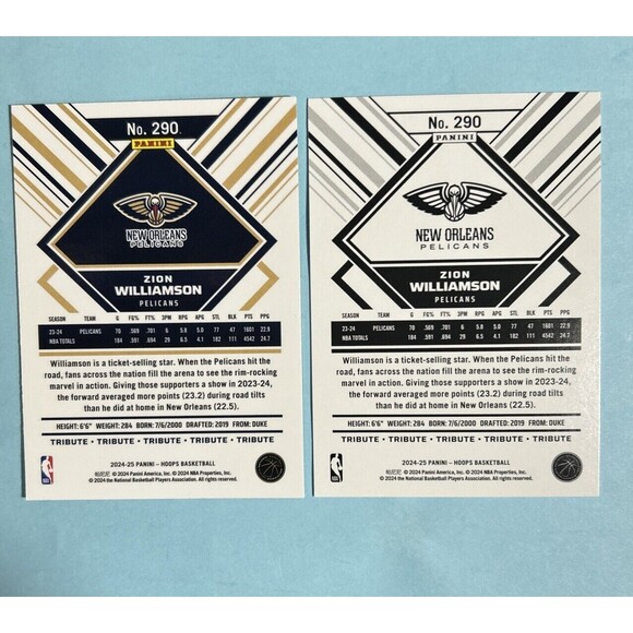 2024-25 Panini NBA Hoops ZION Williamson-NO Pelicans HOLO FOIL SP+ Base #290 - Picture 2 of 2